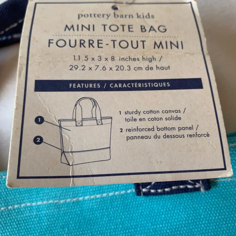 POTTERY BARN Kids 95% cotton heavier canvas mini tote bag NWT